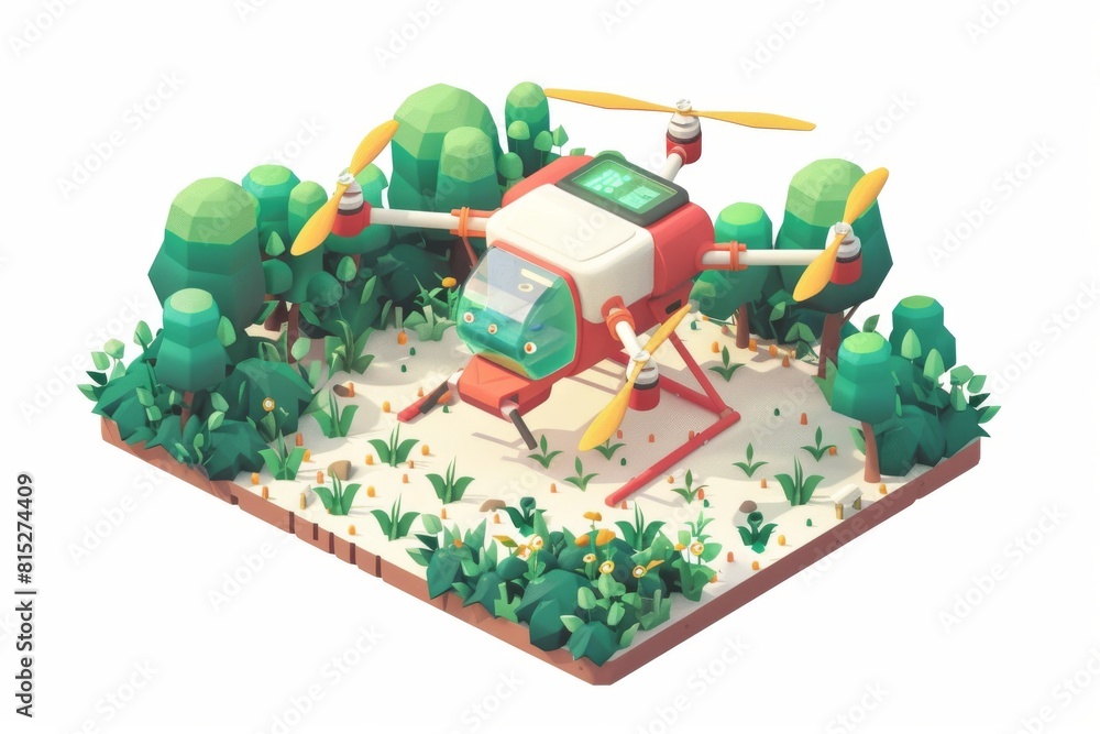 Poster isometric drones revolutionize automated garden cultivation, integrating smart farming practices wit