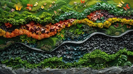 Obraz premium nature-inspired wall decor, beautiful natural vertical garden art created by vines and leaves climbing up the wall, forming intricate patterns