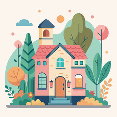 Fototapeta premium Minimalist village building, crafted in an adorable doodle style, Generative AI