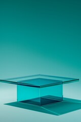 3D rendering of empty blue glass podium for product showcase with empty space for your product