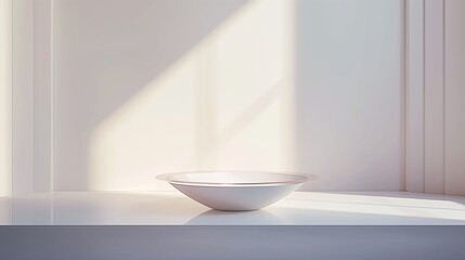 Fototapeta premium The image is a photograph of a white bowl sitting on a white table
