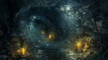 Enigmatic Underground Tunnel Network Illuminated by Lanterns