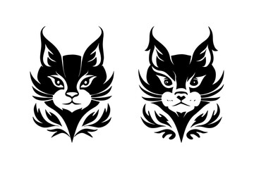 vector Cat Silhouette Icon Isolated, Animal Black, Pet Symbol on White Background