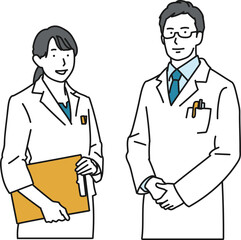白衣の男性と女性　医者のイラスト