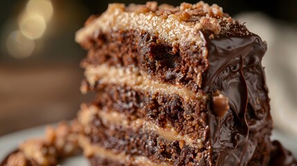 Piece of German Chocolate cake close up