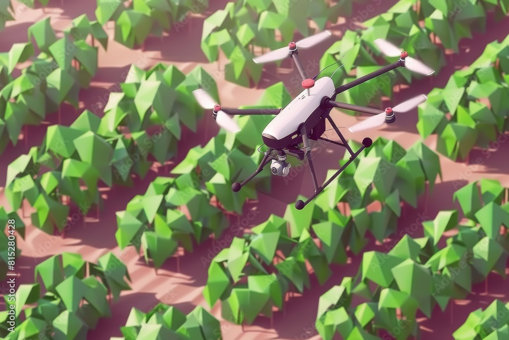 Poster high tech agricultural practices utilize unmanned aerial vehicles and advanced drones, focusing on e