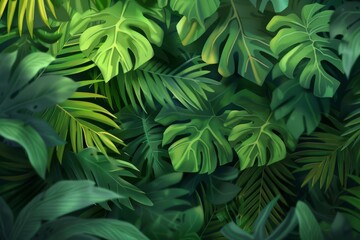 lush green foliage background with vibrant tropical leaves creating an immersive natural backdrop digital illustration