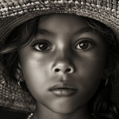 Rostro niña mexicana en blanco y negro