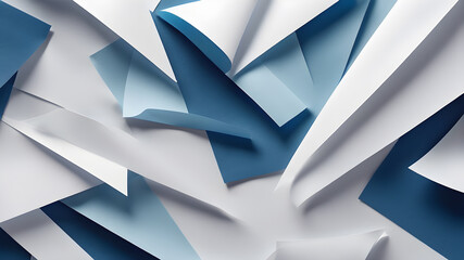 Abstract blue and white paper geometry composition banner background, Generative AI