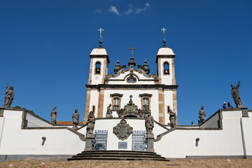 Congonhas, Brazil - May 2, 2024:  The Sanctuary of Bom Jesus de Matosinhos, adorned with sculptures by Antônio Francisco Lisboa, the Aleijadinho, work known as 12 Prophets