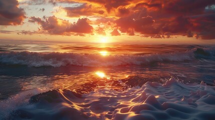 Fantastic sunset over ocean realistic
