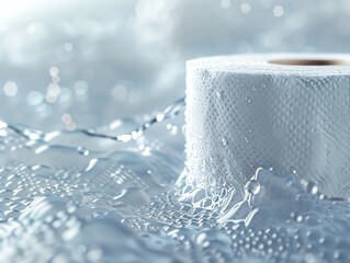 A roll of toilet paper sits on a water surface, symbolizing durability and the unexpected juxtaposition of everyday items.