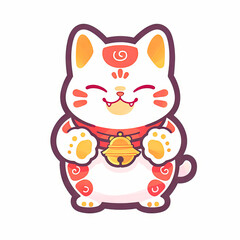 Lucky cat character sticker on white background