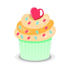 Dessert cupcake and fruit illustration on white background