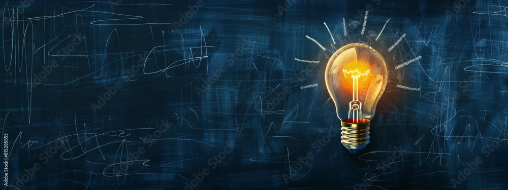 Aufkleber a chalkboard background with an illuminated light bulb icon floating in the center, symbolizing idea