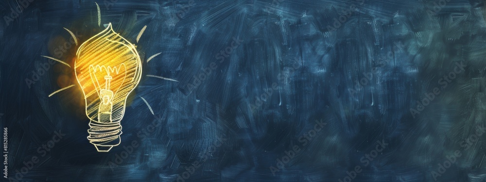 Poster a chalkboard background with an illuminated light bulb icon floating in the center, symbolizing idea