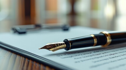 Close-up of fountain pen and eyeglasses on document