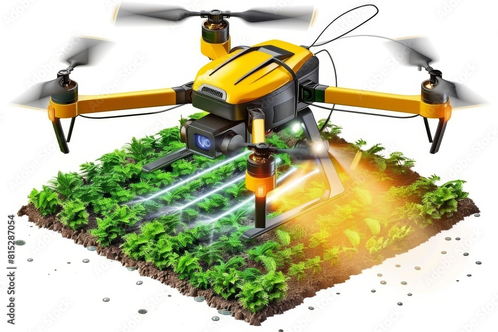 Poster agricultural drones revolutionize field management, supported by advanced digital tools and smart fa