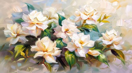 Brushstrokes of creamy white gardenias