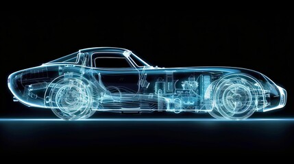 Visualize a roadster under an xray, revealing the complexity of its electrical systems and frame structure