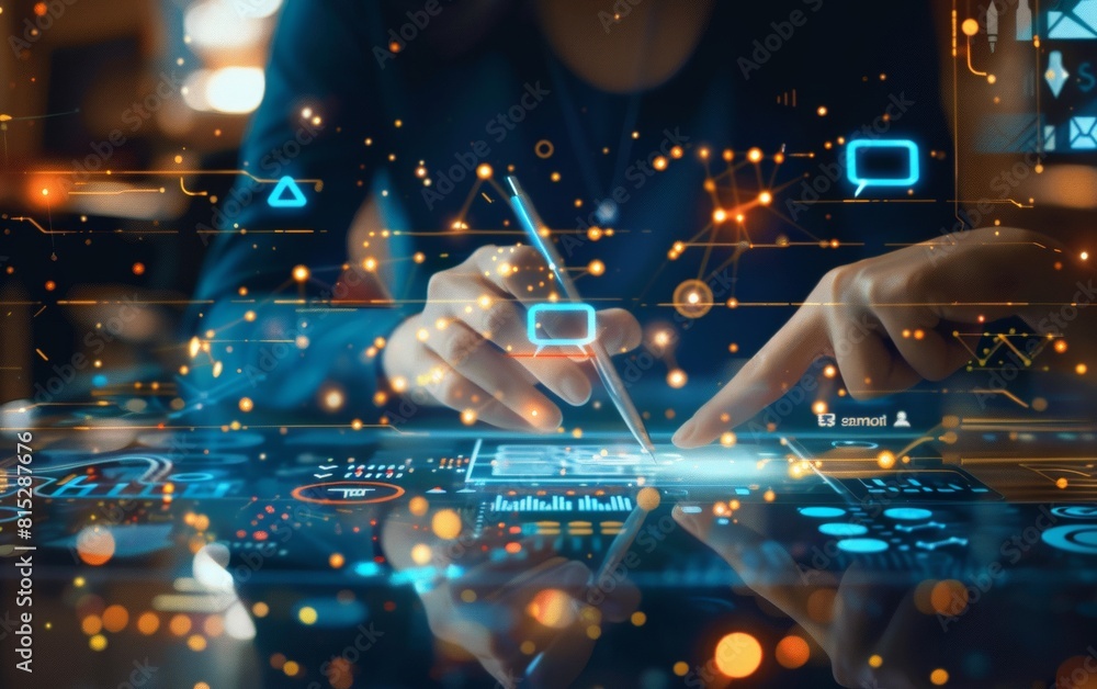 Aufkleber a person is using an ai digital marketing platform to create a high definition visualization, with v