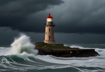 old lighthouse during a storm, generative AI