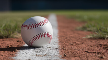 Baseball on Field Chalk Line with Copy-Space