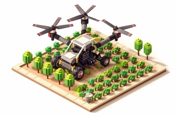 Farm operations benefit from agricultural drones, integrating isometric vectors and digital tools for advanced farming techniques in smart agriculture