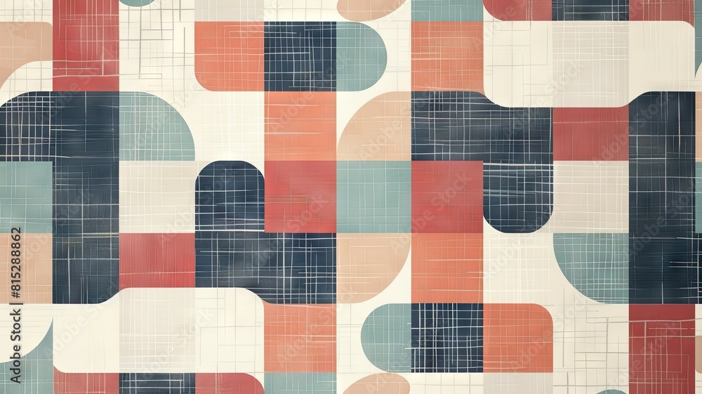 Poster soft curved puzzle pattern with pastel shades - a soothing and modern abstract design featuring curv
