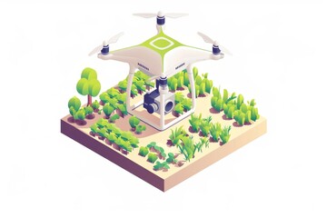 Environmental technology in agriculture benefits from advanced farming practices, employing agricultural drones and digital tools with isometric vectors for field management