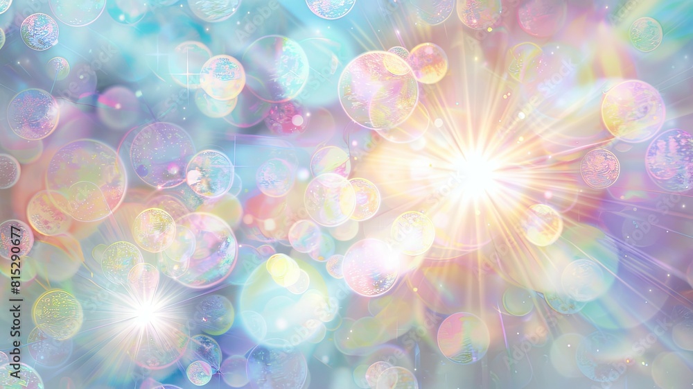 Poster abstract glowing bubbles with radiant burst - this image shows multicolored bubbles with a central b