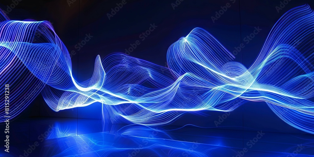Poster abstract blue light waves on dark background - this image captures the dynamic motion of blue light 