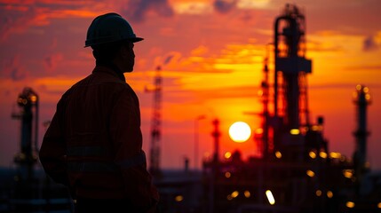 The petroleum engineer wearing safety suit at industrial. standards of safety and efficiency in the production of crude oil and gas.