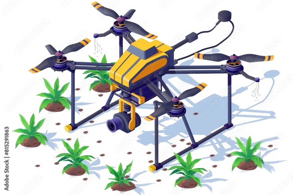Poster precision spraying in colorful vineyard management by smart industry drones, using automated camera 