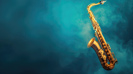 Obraz premium Golden saxophone against swirling blue background