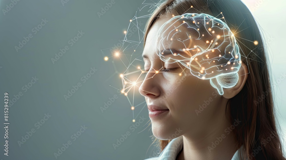 Aufkleber woman profile with digital neural overlay - a side profile of a woman with a digital neural network 