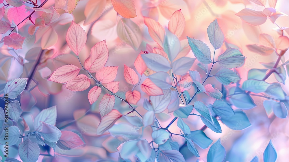 Poster translucent leaves on soft bokeh background - a serene scene of translucent leaves with a delicate b