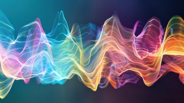 Doppler effect visualized through colorful waveforms, depicting the change in frequency of a wave relative to an observer. 