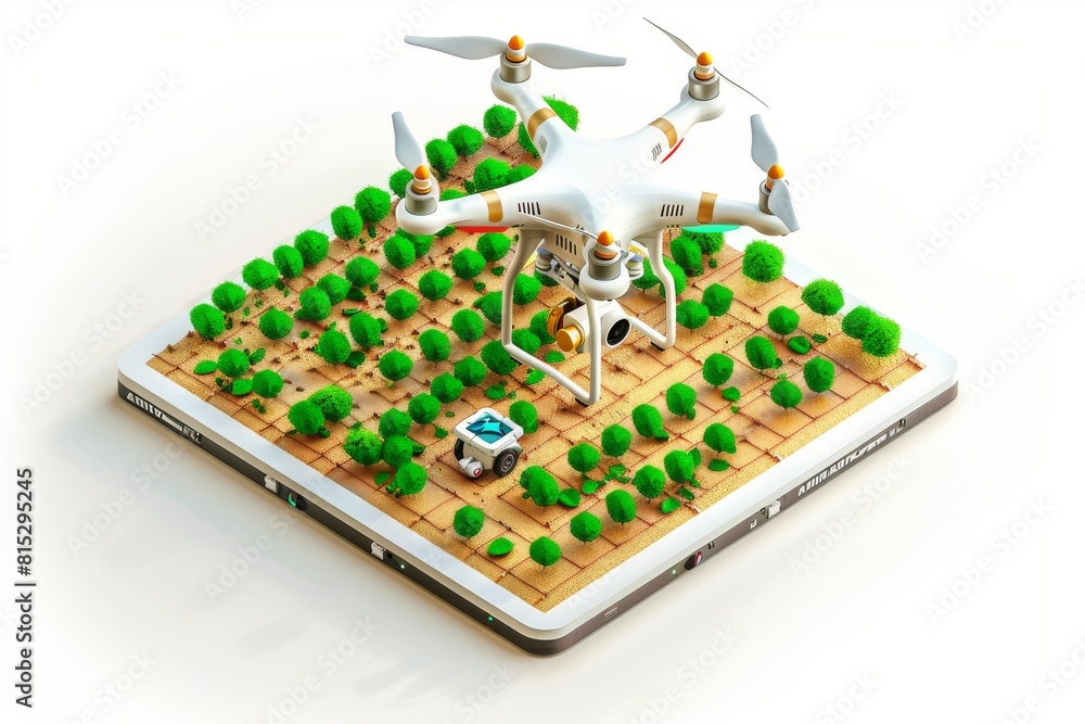 Poster smart drones and robotic technology transform pesticide application in agriculture, optimizing farm 