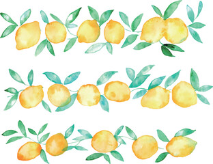 水彩画。水彩タッチのレモンベクターイラスト。夏の水彩レモンイラスト。爽やかな夏のレモン柄。Watercolor painting. Lemon vector illustration with watercolor touch. Summer watercolor lemon illustration. Refreshing summer lemon pattern.