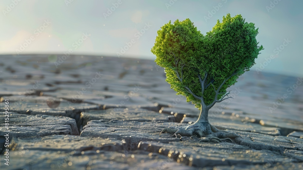 Canvas Prints A tree sculpted into a heart shape stands proudly amidst the cracked earth symbolizing growth love for nature and the importance of environmental stewardship in corporate social responsibili