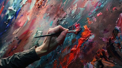 Artist painting a masterpiece, each stroke infused with passion. 