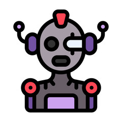 Robot Icon With Line Flat Color Style
