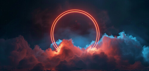 Kiwi green neon ring surrounds a cloud in the dark sky, presented in a 3D round frame.