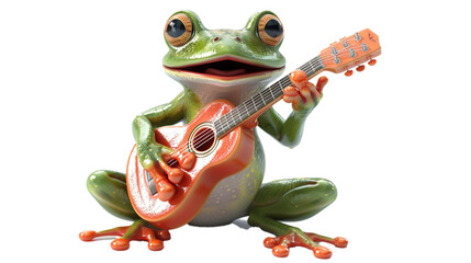 Frog playing the guitar isolated on transparent background.PNG file. 