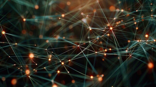 Graph theory network illustrating connections between nodes and vertices in a dynamic web. 