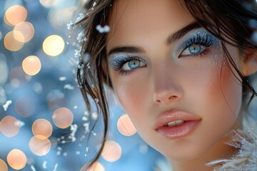 Hypnotic Hyper-Realism: Professional Makeup Muse in Ethereal Blue Sky