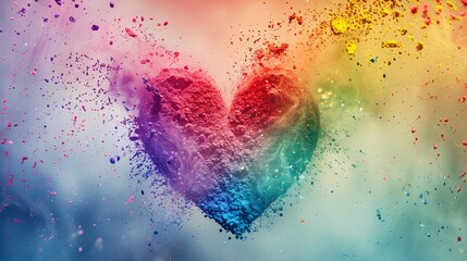 Heart in rainbow colors, rainbow exlplosion of powder