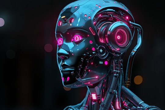 Solarpunk Psychedelic Robot Bust and Alien Elements