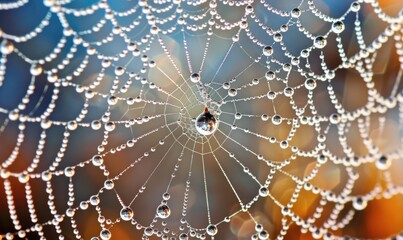 Fototapeta premium Nature's jewels, intricate dewdrop patterns on spider webs